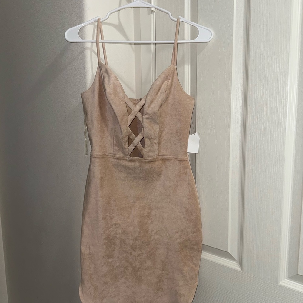 Charlotte Russe Backless Tan Dress with Crisscross
